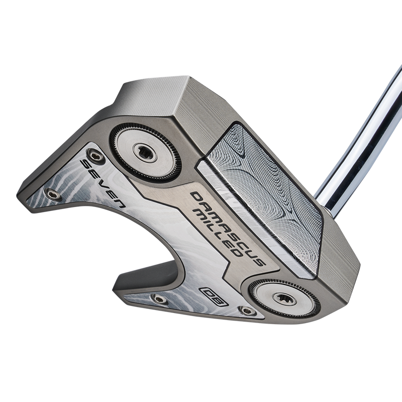 Blasted silver finish on Damascus Milled putter — sole and insert view
