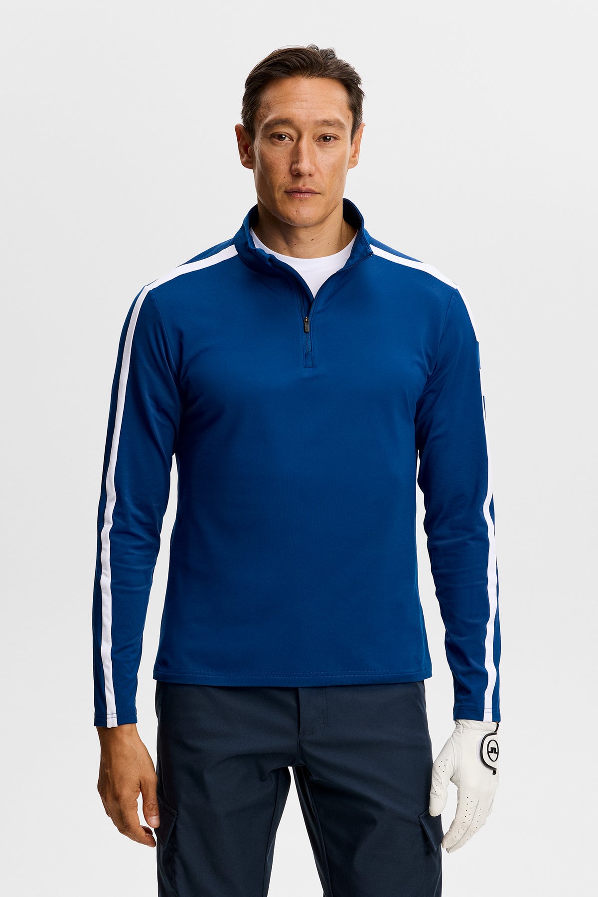 J.Lindeberg Keaton Quarter Zip Mid Layer Estate Blue – front on-model view