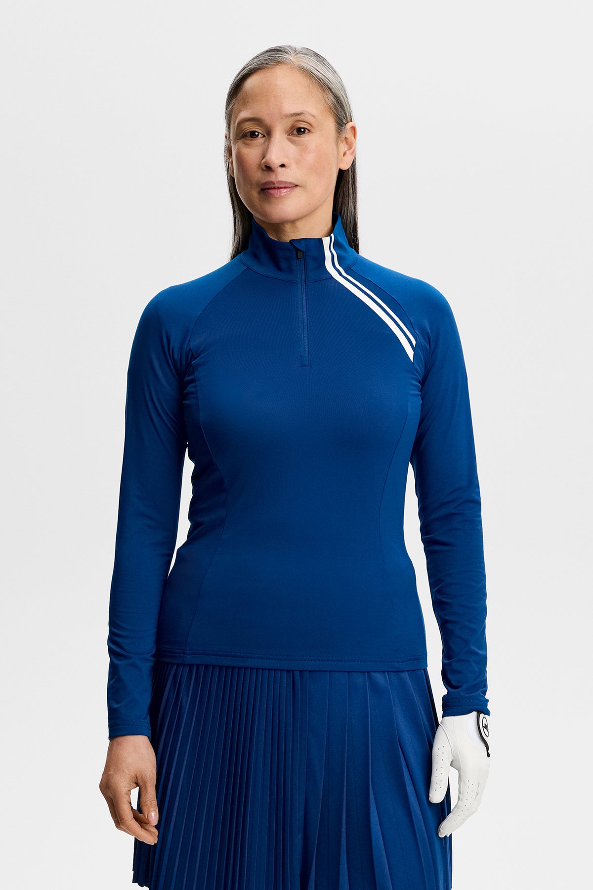 J.Lindeberg Nadu Quarter Zip Mid Layer Estate Blue – front detail