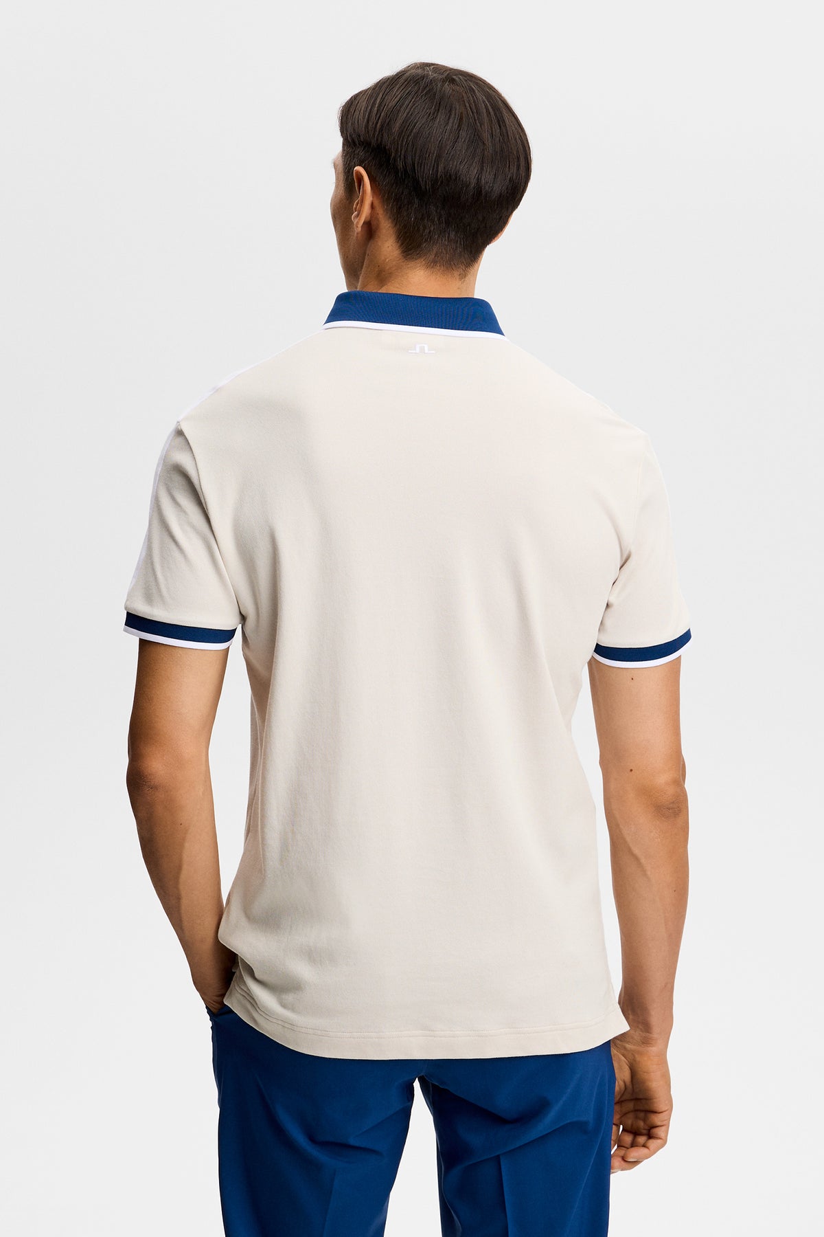J.Lindeberg Jace Polo Moonbeam - knit collar and back bridge branding