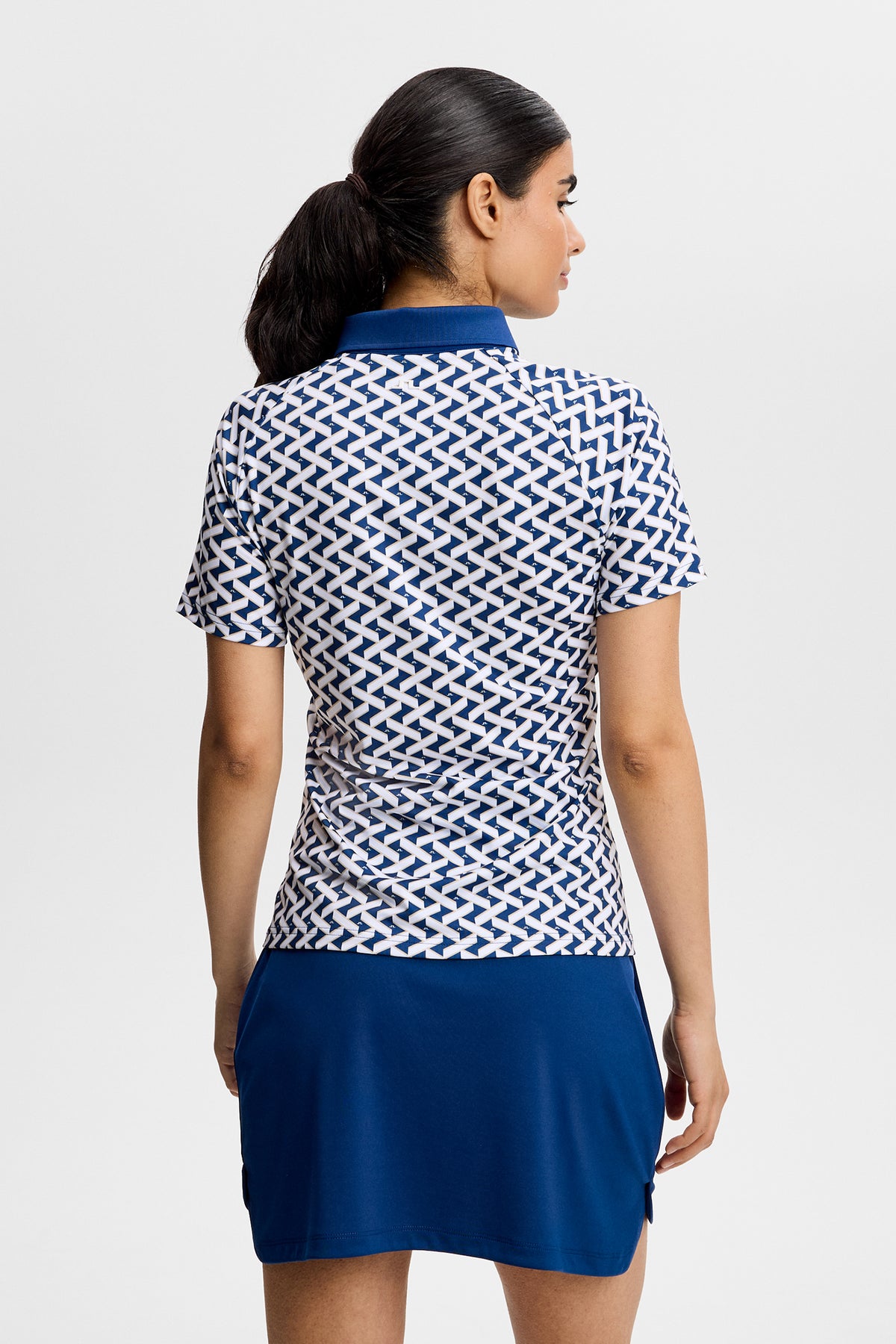 J.Lindeberg Chiara Polo Ladder Estate White – side and sleeve print view