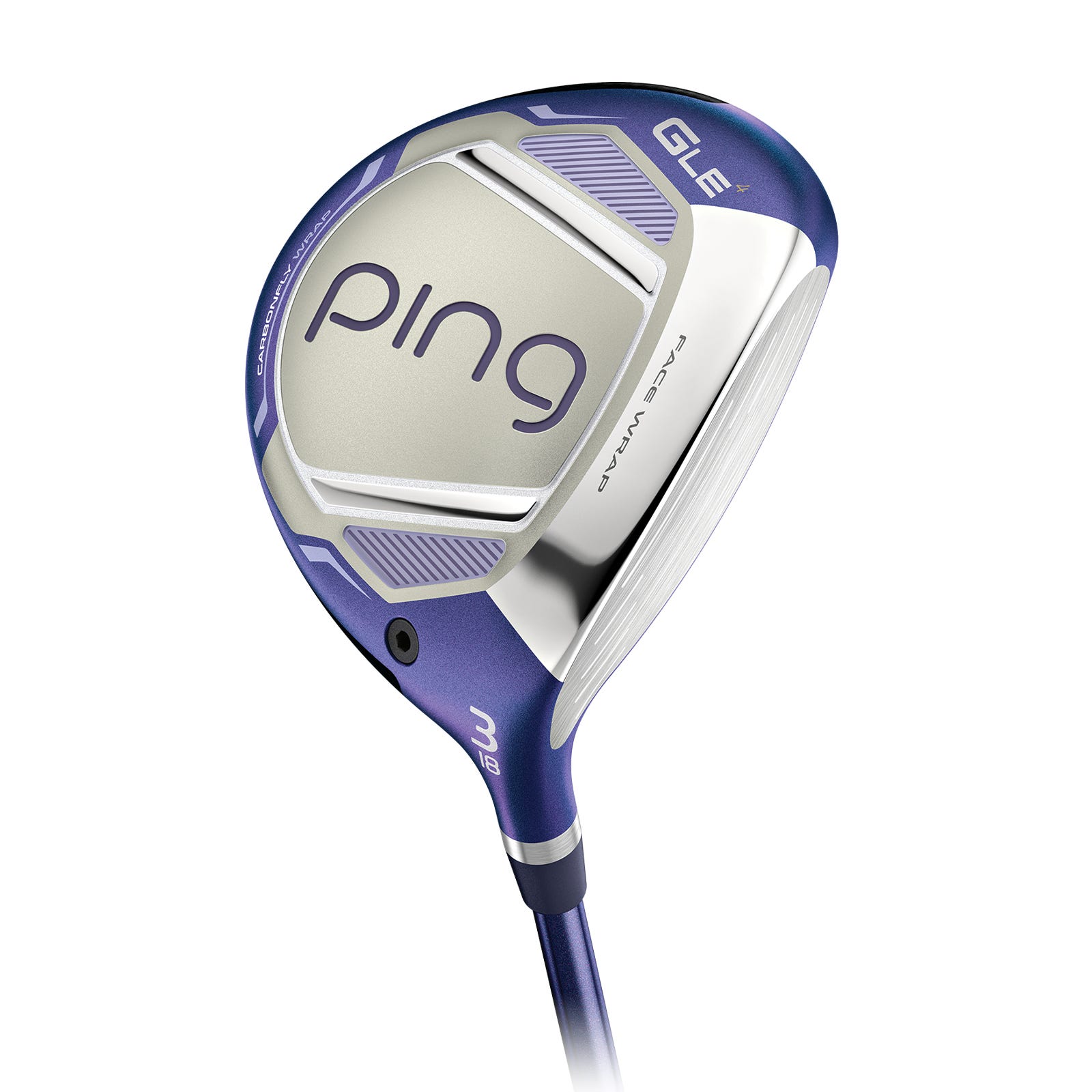 Sole view of PING G Le4 3-wood showing Carbonfly Wrap crown and sole design