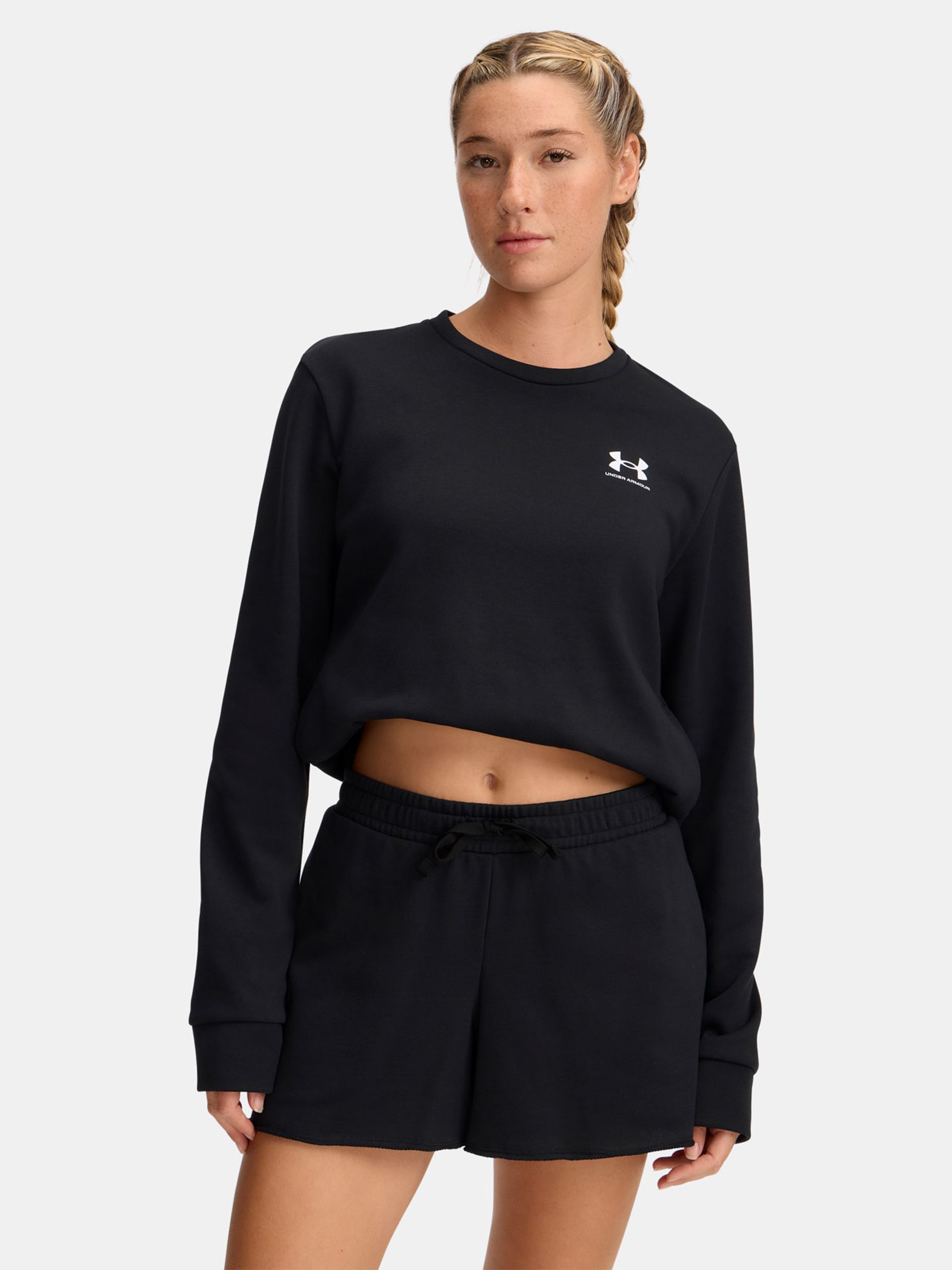 Under Armour Rival Terry Crew ladies sweatshirt black – front view