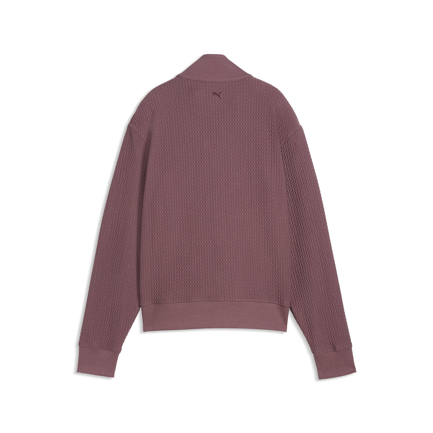 Puma Boulder Ladies 1/4 Zip sweatshirt in Rich Cocoa – detail of ribbed collar, zip and cuffs