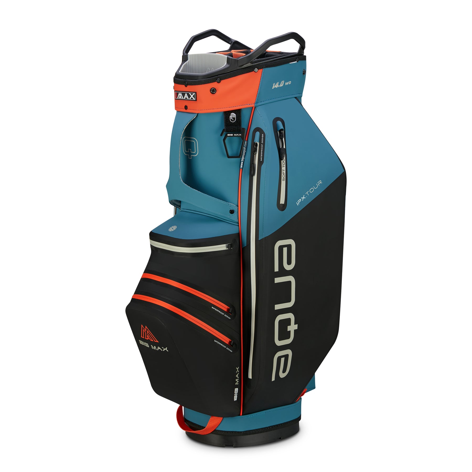 Big Max AQUA IPX.Tour cart bag black showing waterproof zipper detail