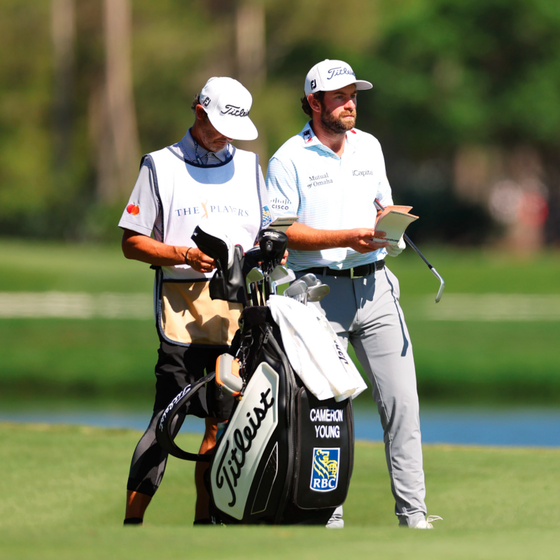 Cameron Young with the Titleist Tour Bag