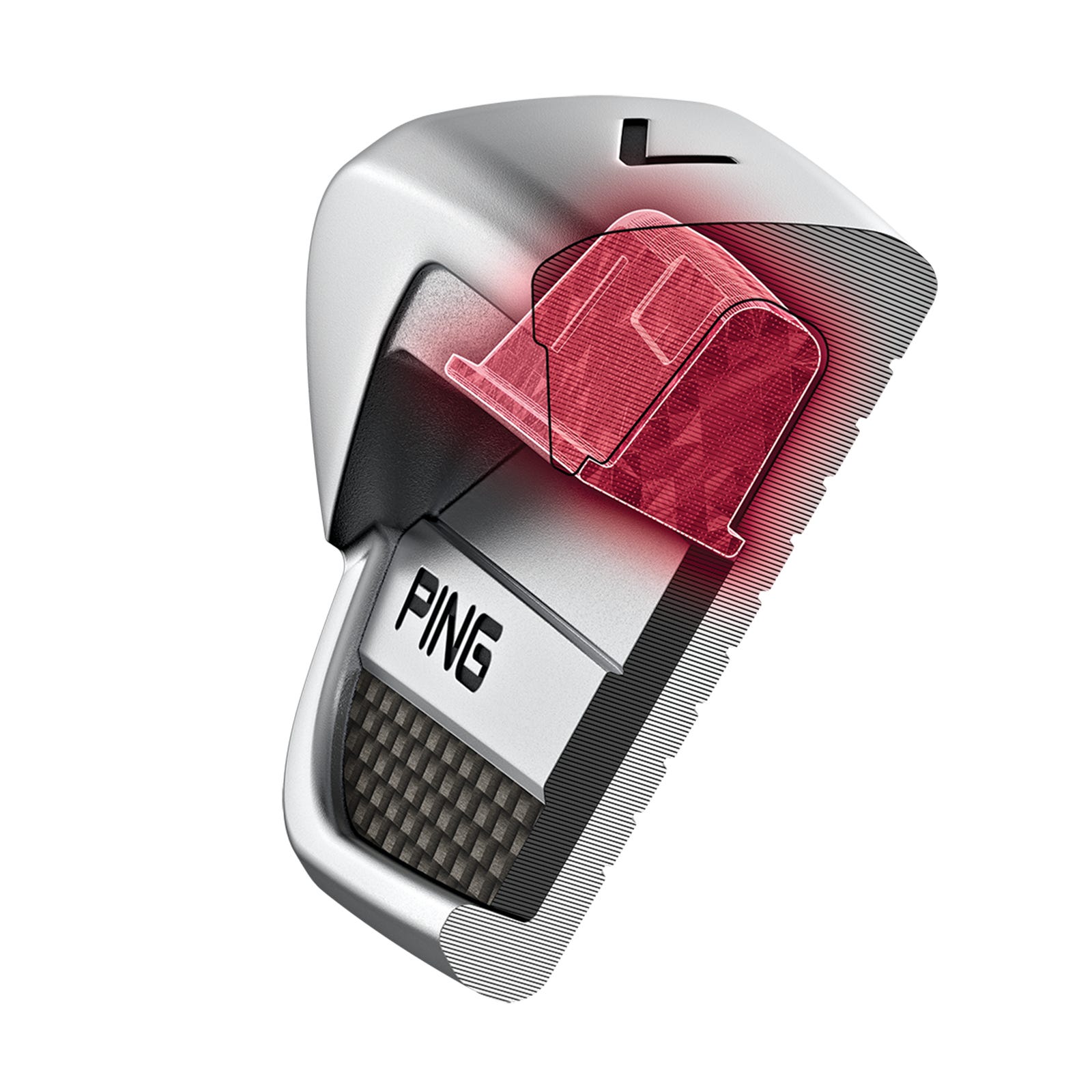 Cross-section illustration showing the elastomer insert position inside the PING i240 iron head