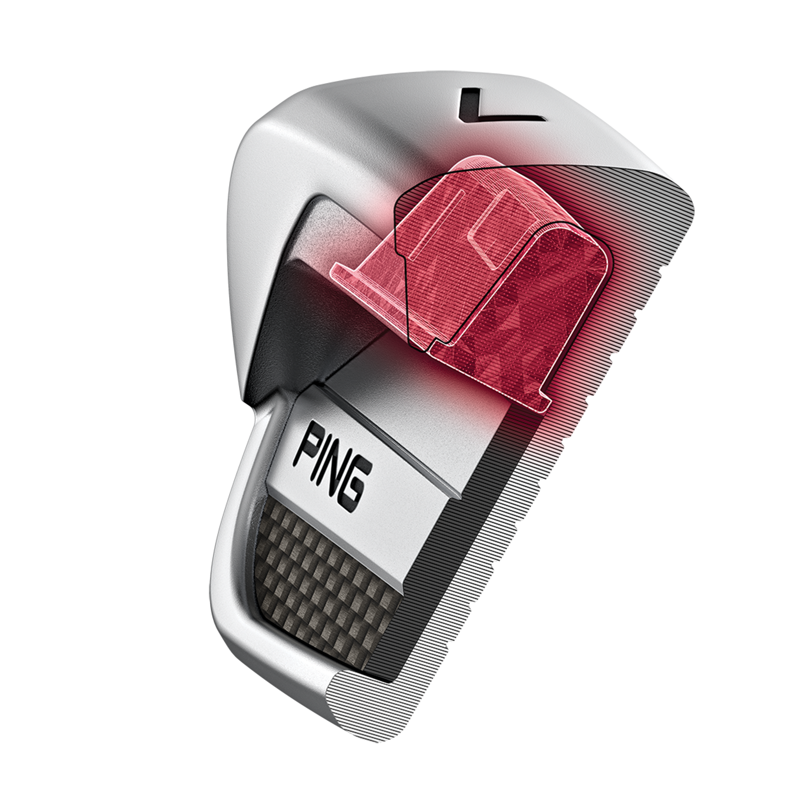Cross-section illustration showing the elastomer insert position inside the PING i240 iron head