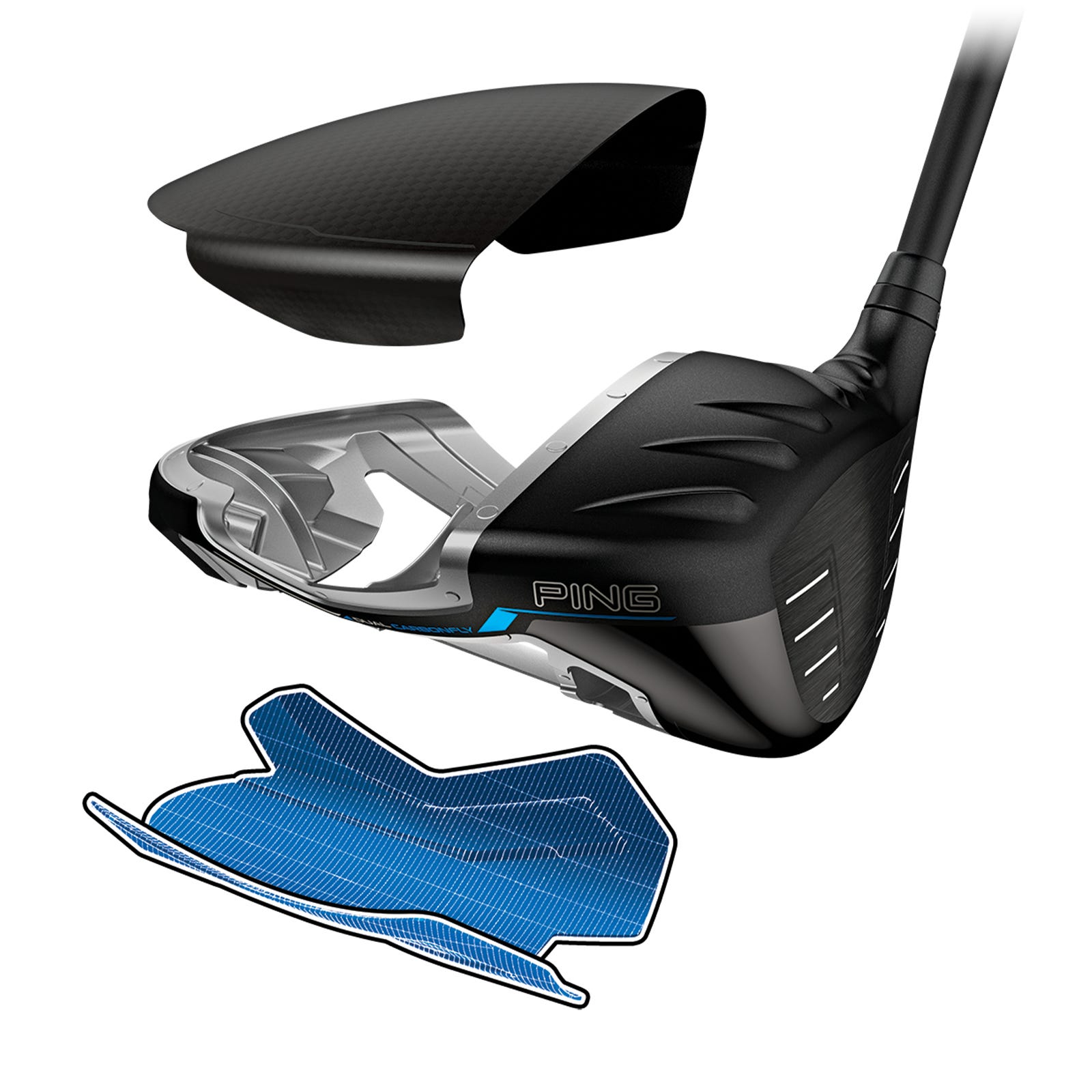 Exploded crown and sole illustration of G440 K driver showing Dual Carbonfly Wrap
