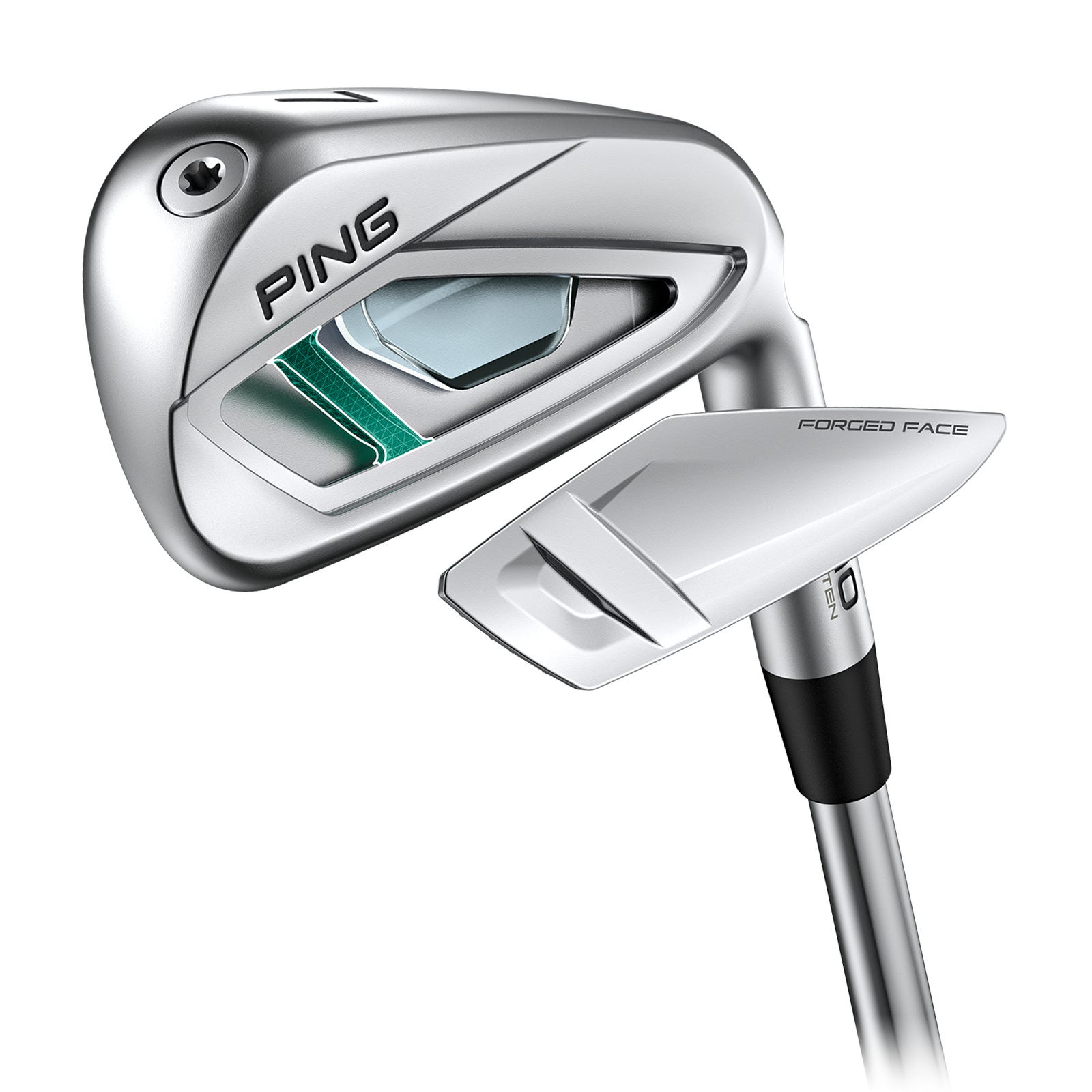 Exploded illustration of the PING i540 7-iron showing the i-Beam structural beam and tungsten sole weighting