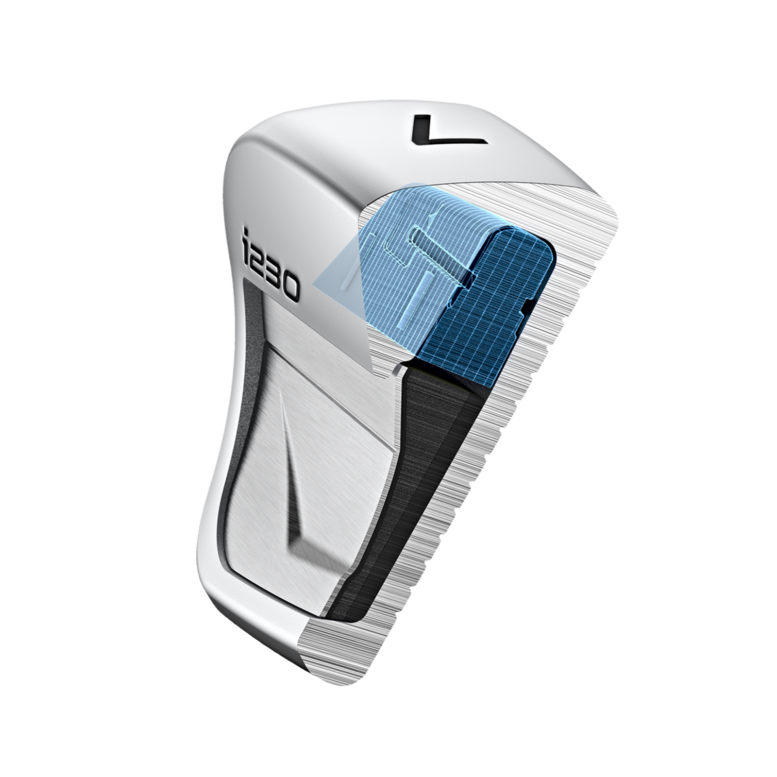 PING i230 iron cross-section illustration showing the elastomer insert and center of gravity placement