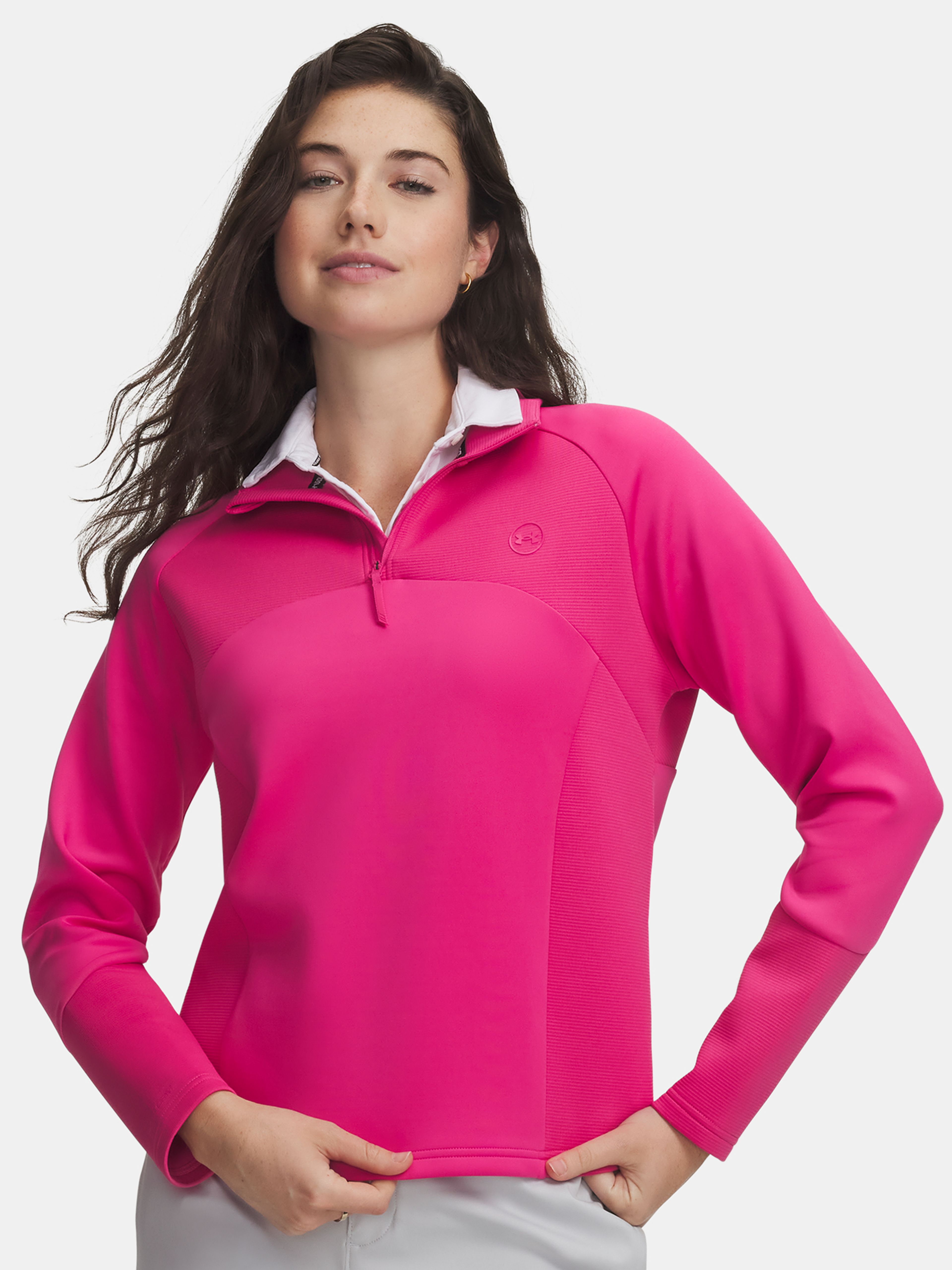 Under Armour UA Drive Midlayer 1/4 Zip ladies sweatshirt in pink – front view