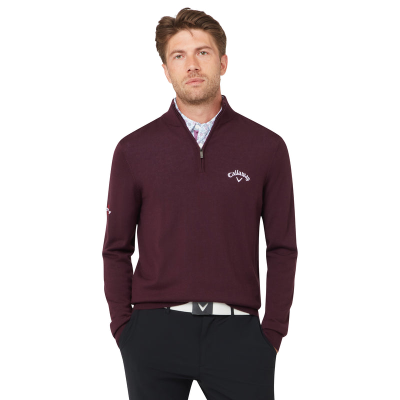 Callaway Blended Merino 1/4 Zip Sweater Italian Plum – front view