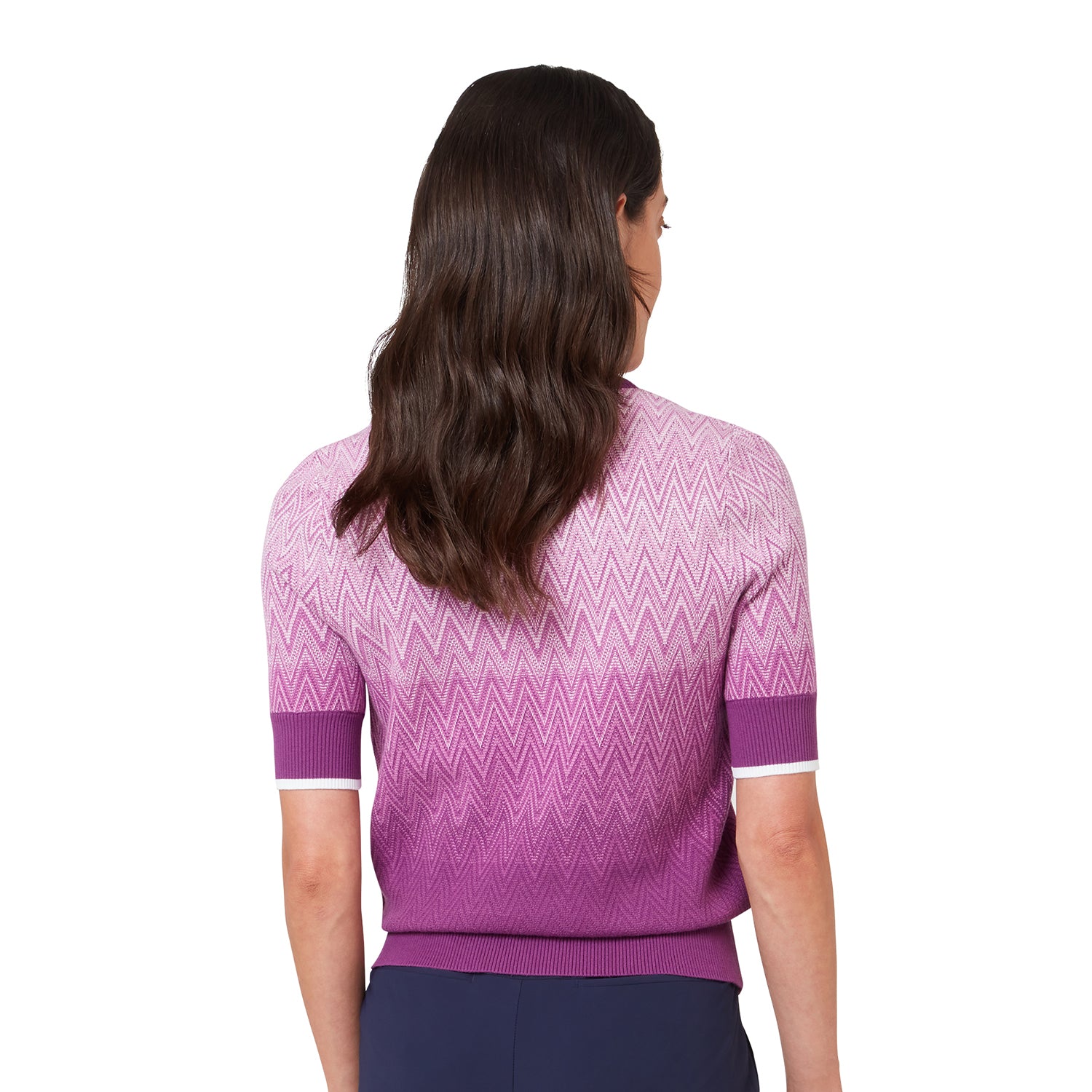 Callaway Ladies Gradient Knitted Polo – detail of ribbed collar and button placket