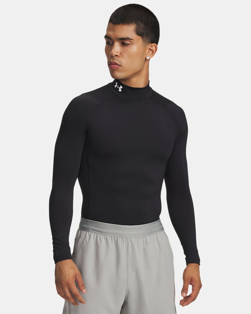 Under Armour HeatGear Compression Mock Long Sleeve – front view, black