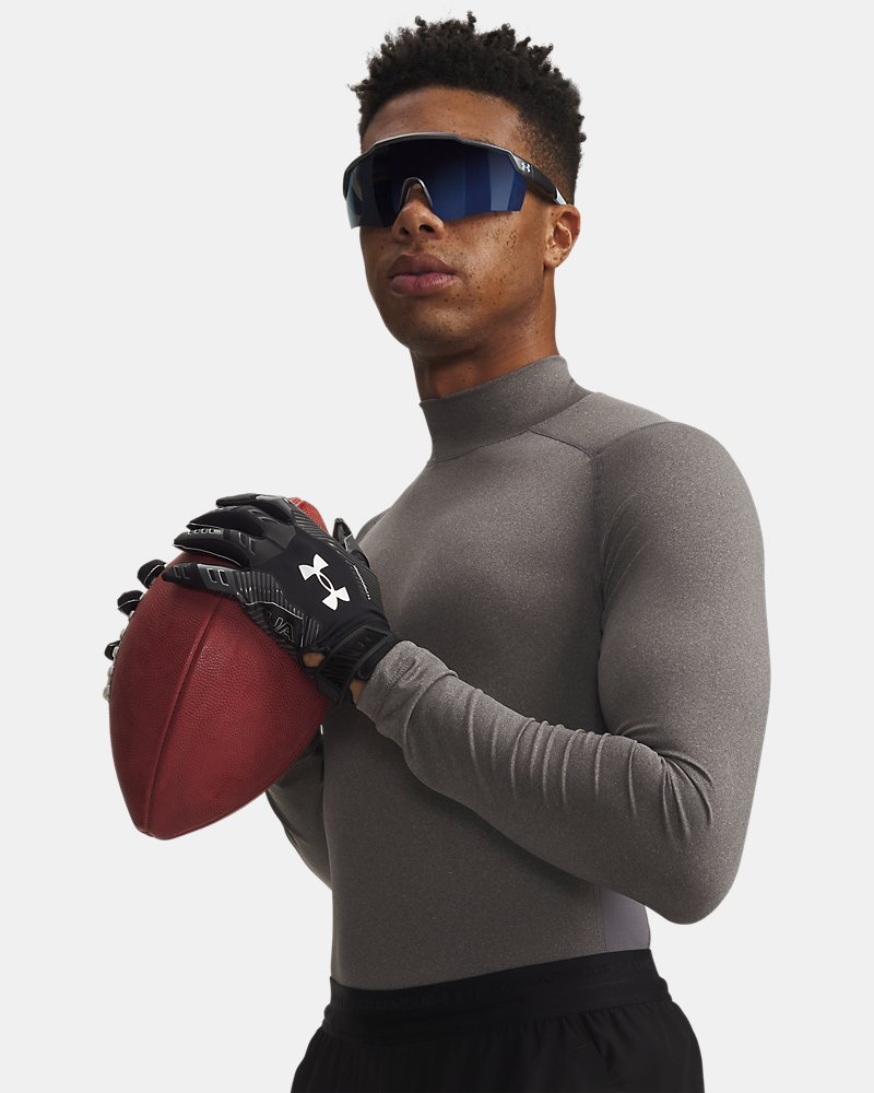 Under Armour HeatGear Compression Mock Long Sleeve – front view carbon heather
