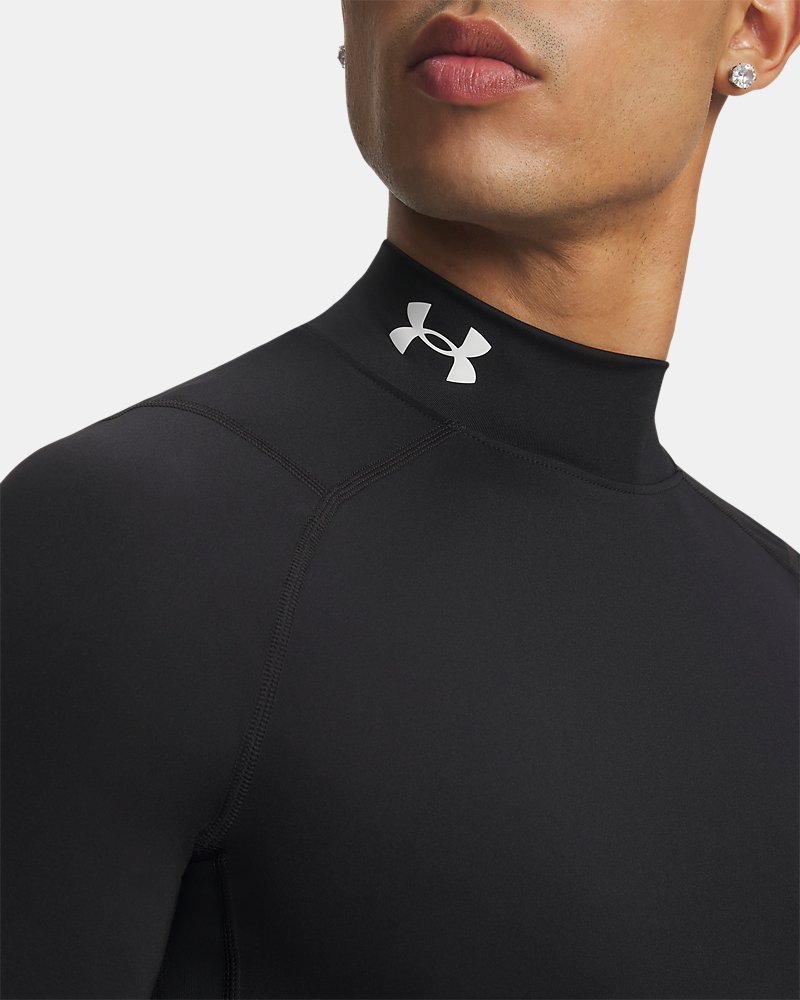 Under Armour HeatGear Compression Mock Long Sleeve – mock neck collar detail, black