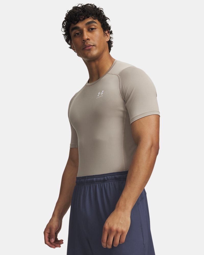 Under Armour HeatGear compression shirt front view – Timberwolf Taupe