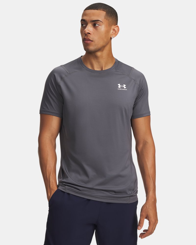 Under Armour HeatGear Fitted Short Sleeve – Front view, Castlerock/White