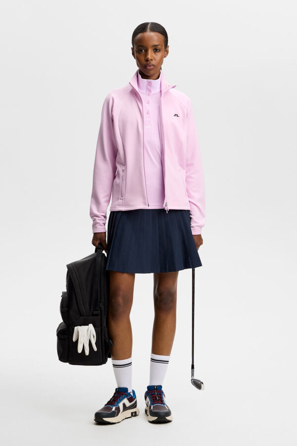 J.Lindeberg Pip Polo Orchid Bouquet – detail of high-ribbed collar and four-button placket