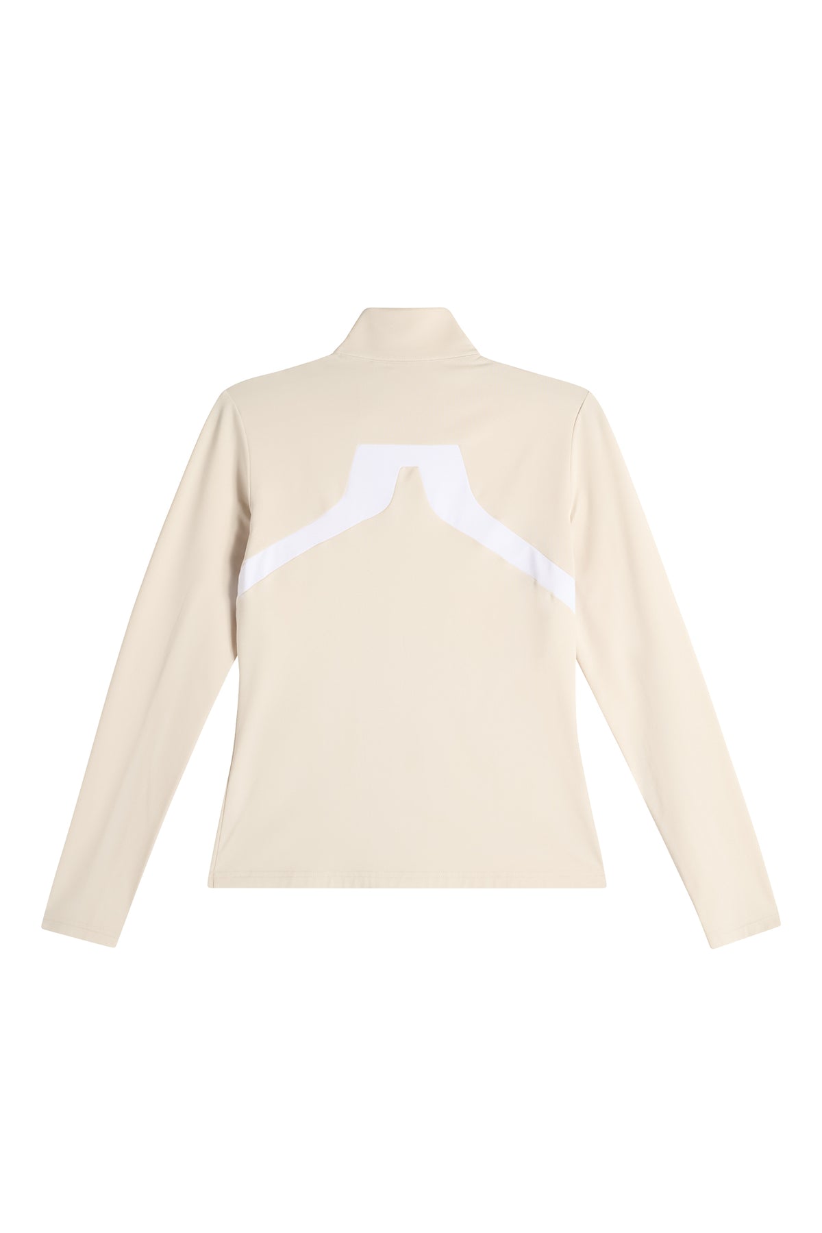 J.Lindeberg Janice Mid Layer Moonbeam – two-way zipper and chin guard detail
