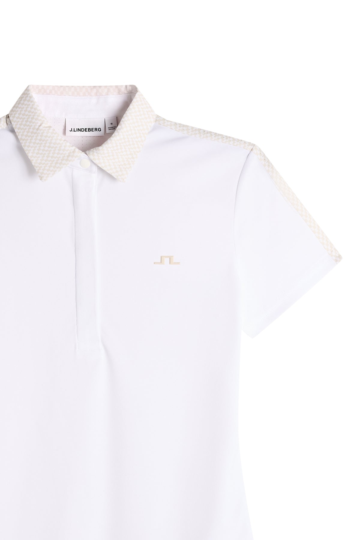 J.Lindeberg Cara Polo Print White – lifestyle view showing the polo in action on the course