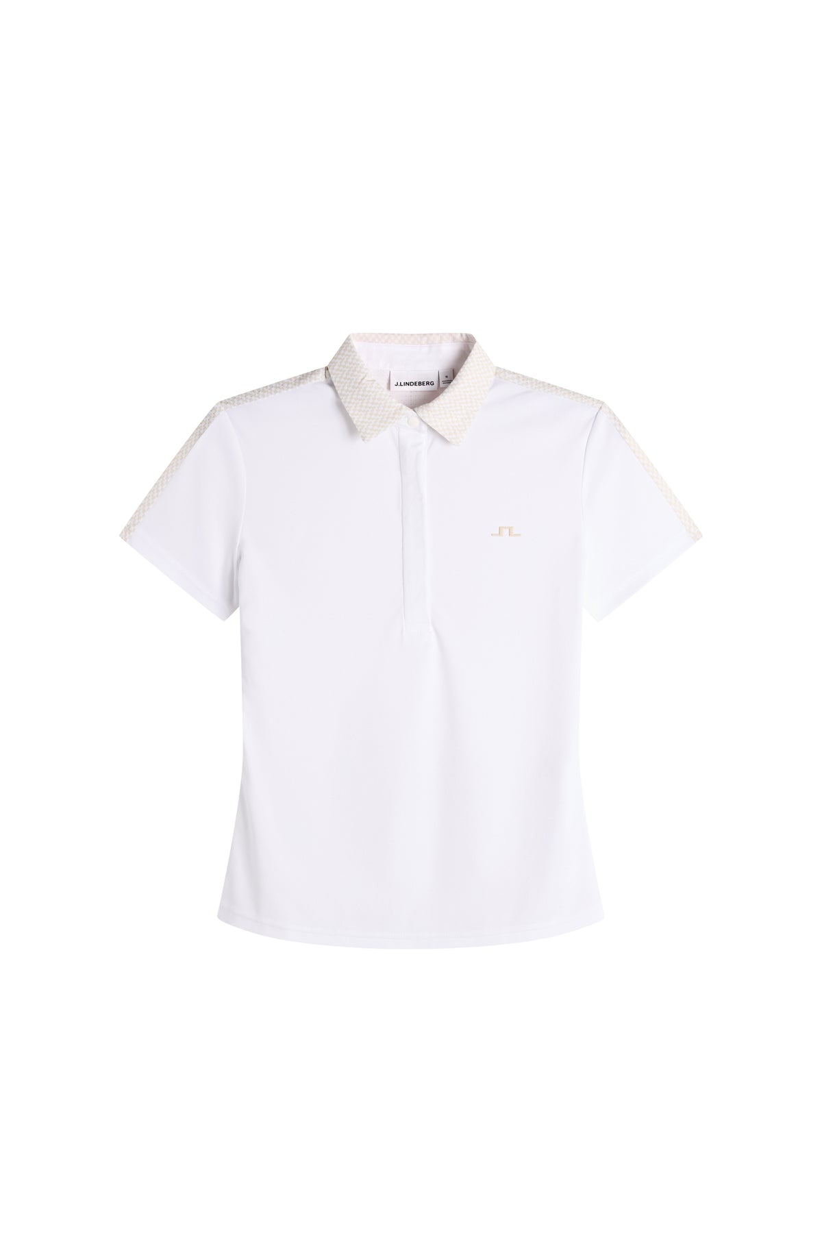 J.Lindeberg Cara Polo Print White – front view showing clean white fabric and regular fit