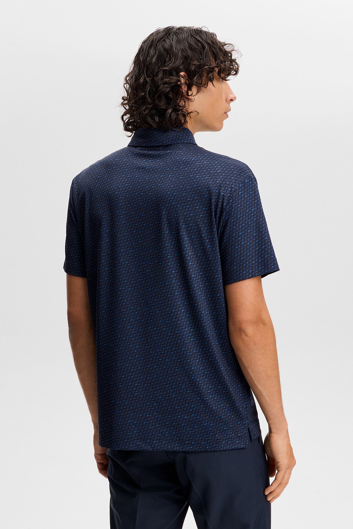 J.Lindeberg Tod Print Polo – all-over Bias Bridge Micro Navy Set print detail