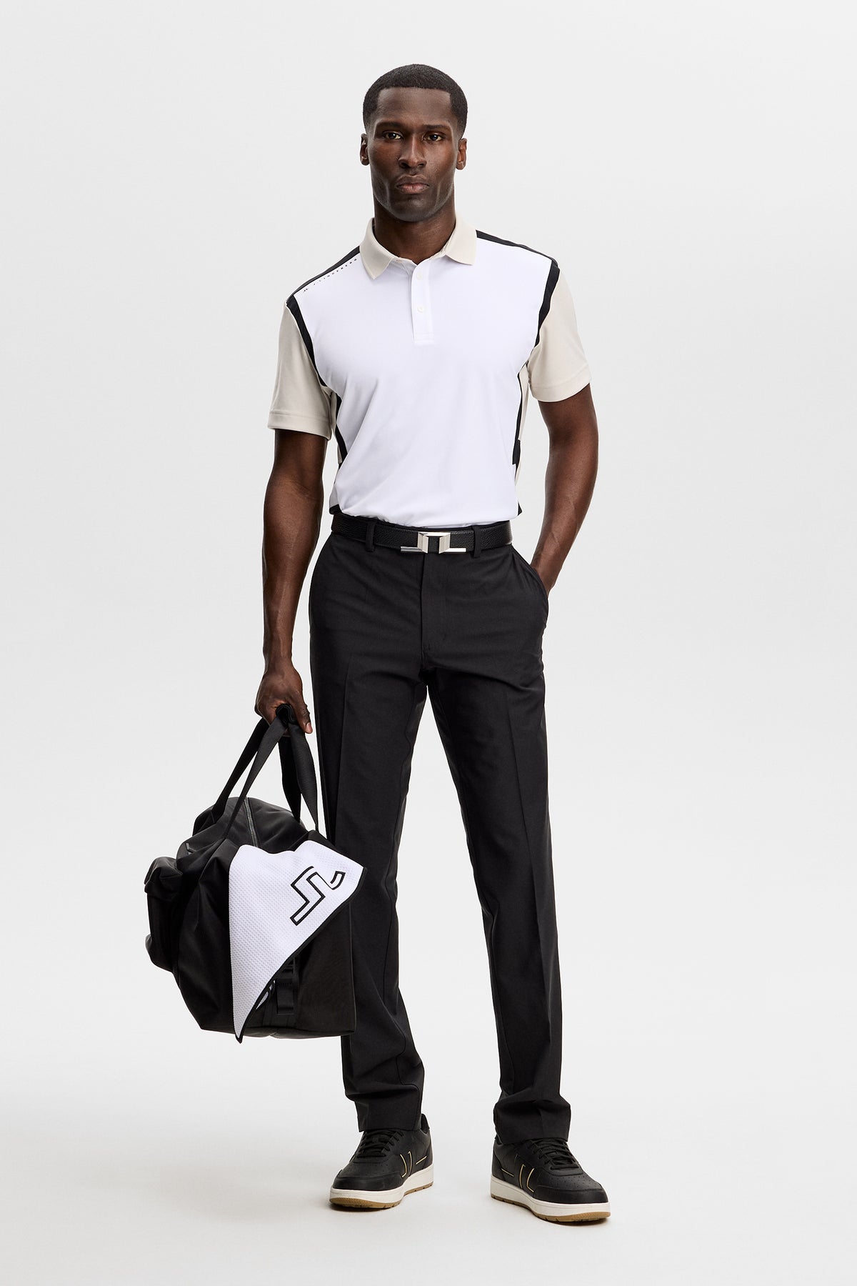 J.Lindeberg Finn Polo Moonbeam collar and button placket detail