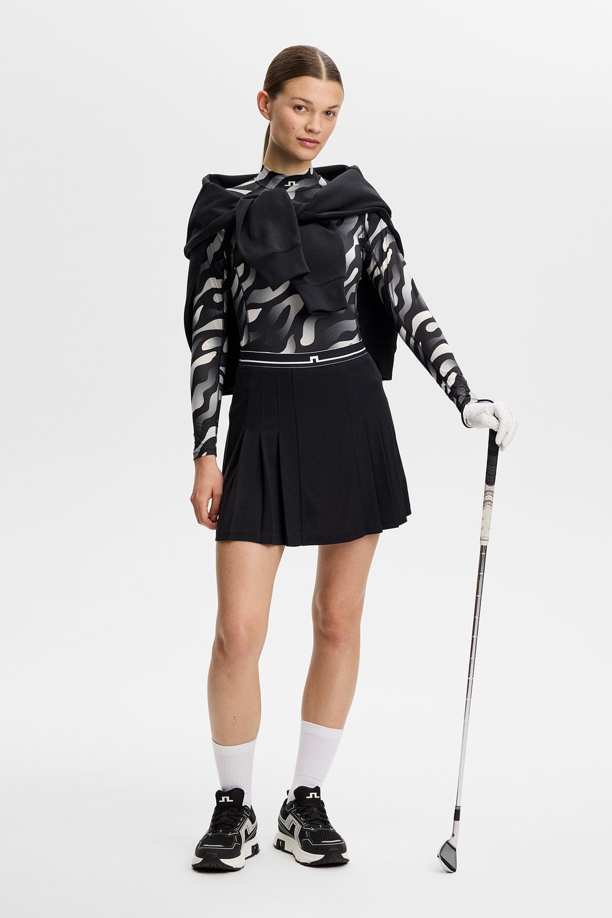 J.Lindeberg Ella Print Compression Top Bunker Fade Black Moonbeam - print detail