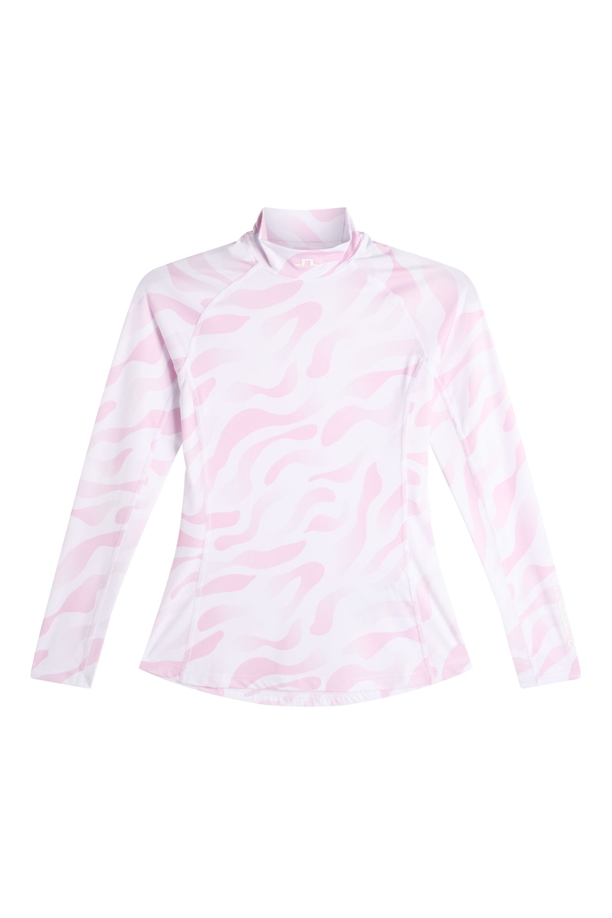 J.Lindeberg Ella Print Compression Top – lifestyle detail showing print and high neck