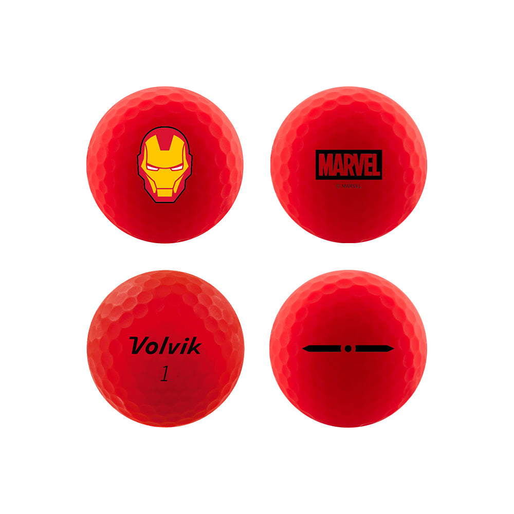 Volvik Vimat Avengers golf balls showing the hero designs from several sides